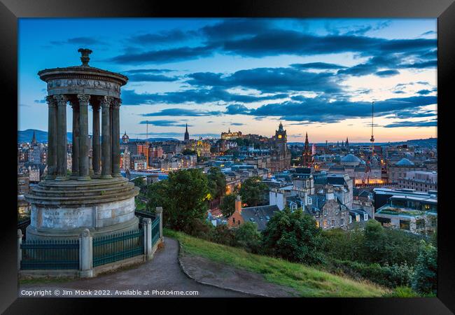 Edinburgh skyline at twilight Framed Print by Jim Monk