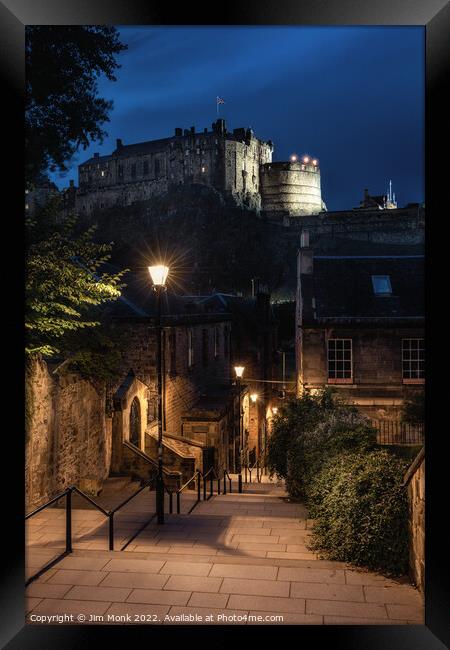 The Vennel and Edinburgh Castle Framed Print by Jim Monk