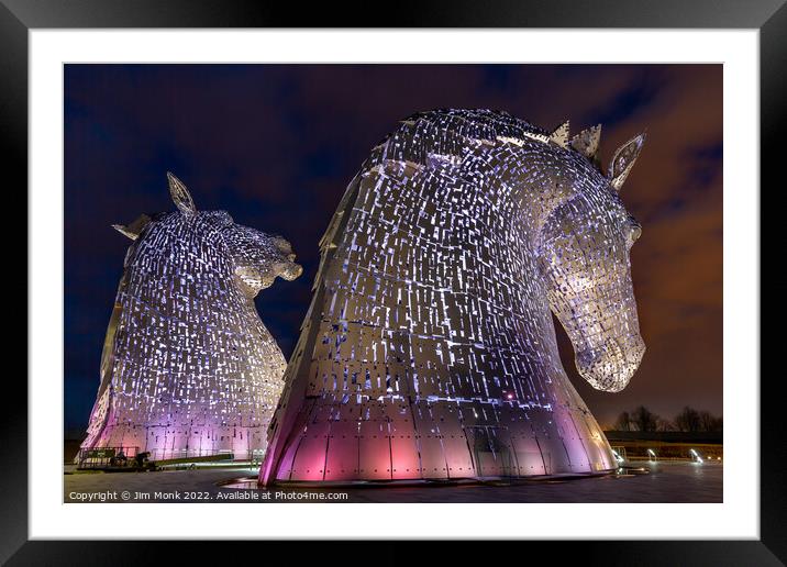 The Kelpies At Night Framed Mounted Print by Jim Monk