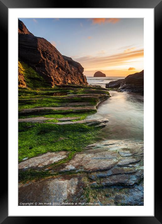 Trebarwith Strand Sunset, Cornwall Framed Mounted Print by Jim Monk