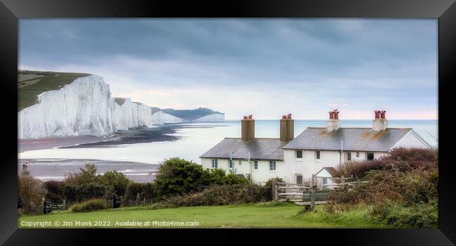 The Seven Sisters & Coastguard Cottages Framed Print by Jim Monk