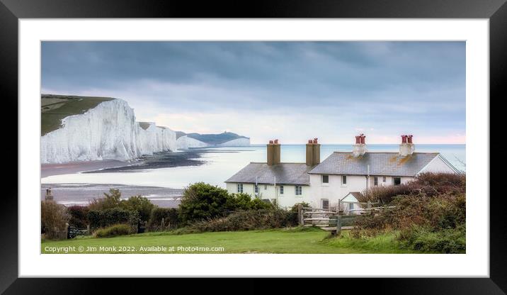 The Seven Sisters & Coastguard Cottages Framed Mounted Print by Jim Monk