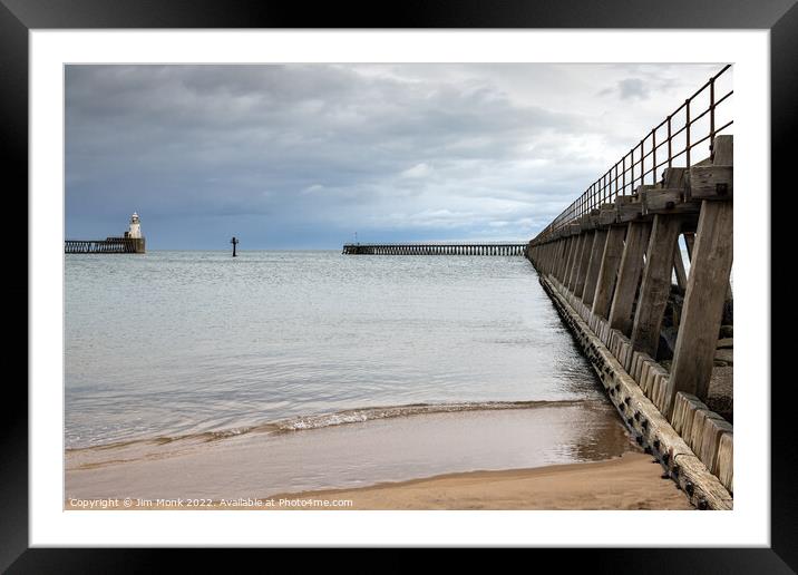 Blyth Piers and Lighthouse Framed Mounted Print by Jim Monk