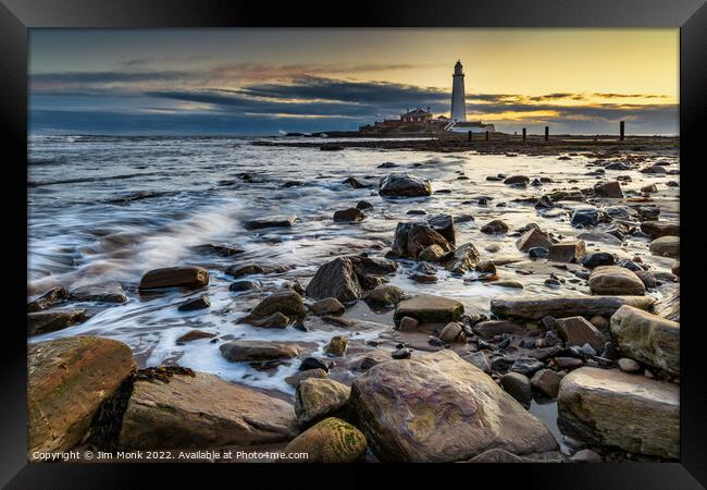 St Mary's Lighthouse Sunrise Framed Print by Jim Monk