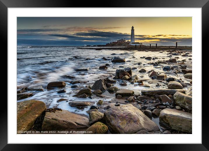 St Mary's Lighthouse Sunrise Framed Mounted Print by Jim Monk
