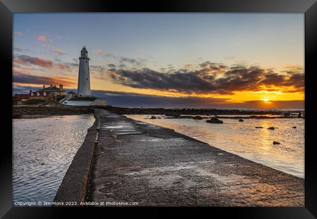 Sunrise at St Mary's Lighthouse  Framed Print by Jim Monk