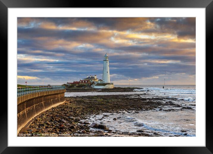 St Mary's Island and Lighthouse Framed Mounted Print by Jim Monk