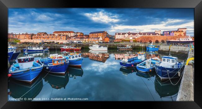 Seahouses Harbour Reflections Framed Print by Jim Monk