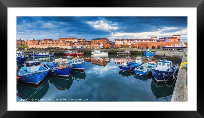 Seahouses Harbour Reflections Framed Mounted Print by Jim Monk