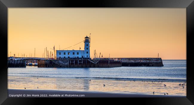 Scarborough Lighthouse Sunrise Framed Print by Jim Monk