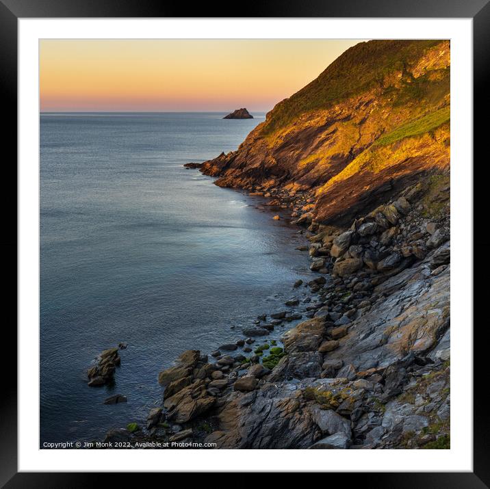 Gull Rock Glow Framed Mounted Print by Jim Monk