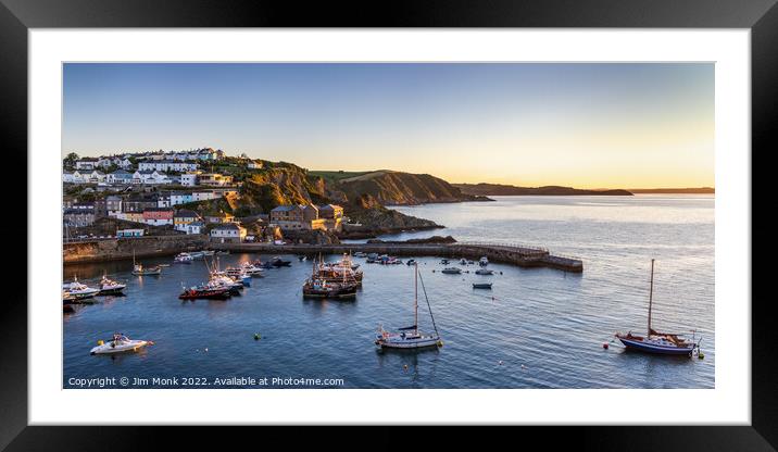 Mevagissey Sunrise Panorama Framed Mounted Print by Jim Monk