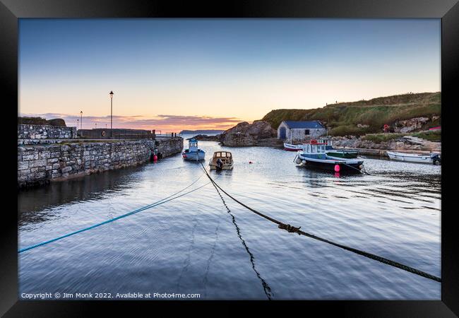 Sunrise at Ballintoy Harbour  Framed Print by Jim Monk