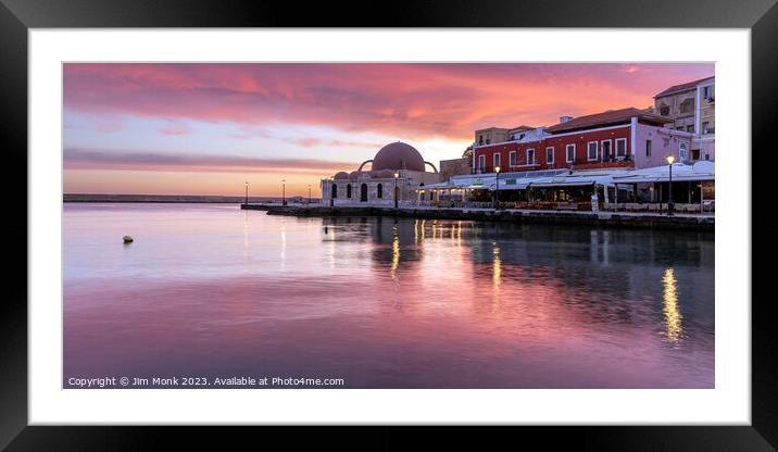 Venetian harbour Sunrise, Chania Framed Mounted Print by Jim Monk