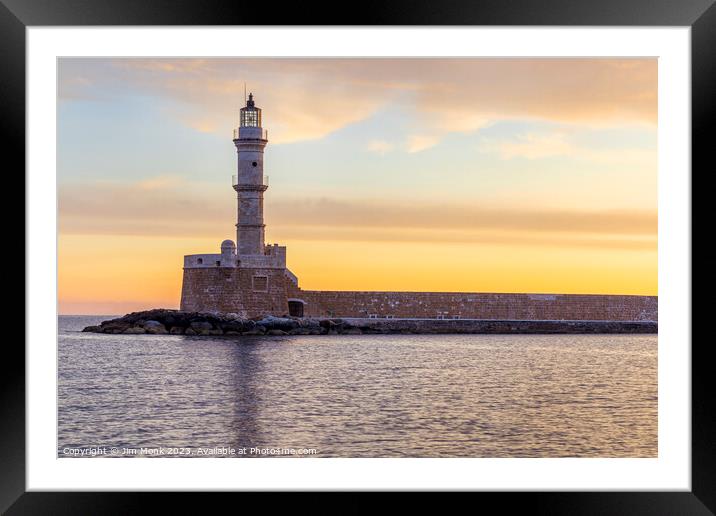  Venetian Harbour Lighthouse in Chania Framed Mounted Print by Jim Monk