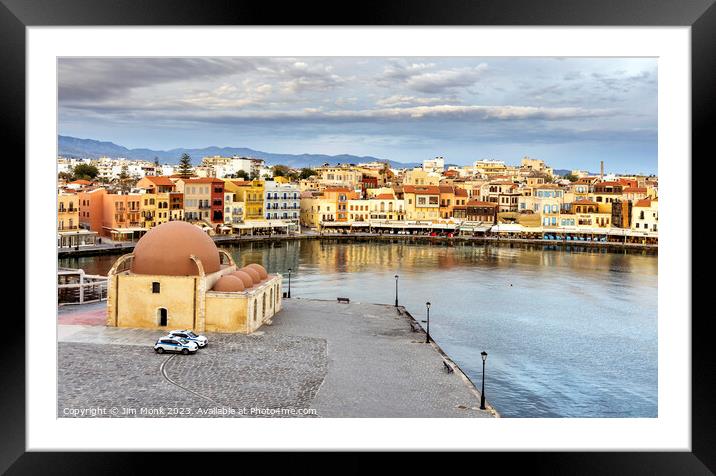 The Venetian Harbour, Chania Framed Mounted Print by Jim Monk
