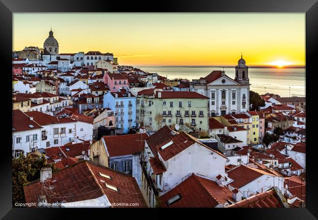 Alfama District at sunrise, Lisbon cityscape Framed Print by Jim Monk
