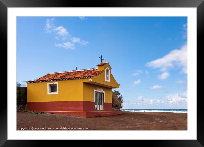 Church by the sea at Punta del Hidalgo, Tenerife Framed Mounted Print by Jim Monk