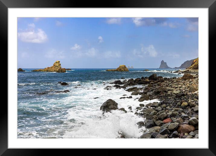 Los Galiones rocks at Taganana in Tenerife  Framed Mounted Print by Jim Monk