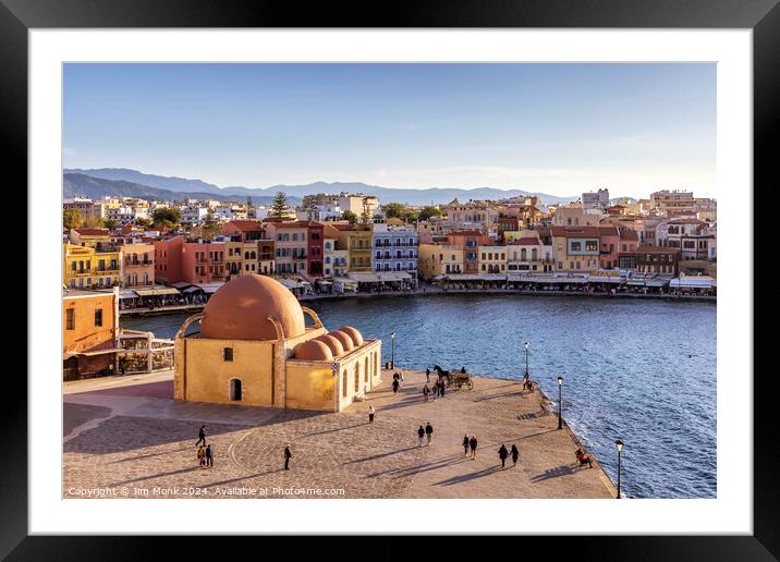 Chania Mosque and Harbour, Crete Framed Mounted Print by Jim Monk