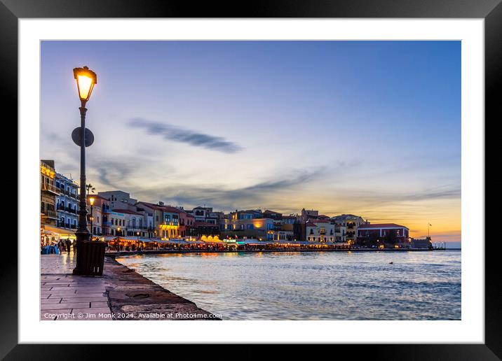 Sunset at the old venetian harbour of Chania Framed Mounted Print by Jim Monk