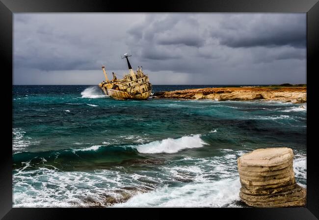 Shipwreck of Edro III in Cyprus Framed Print by Jim Monk