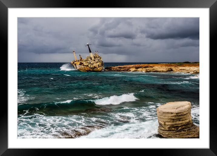 Shipwreck of Edro III in Cyprus Framed Mounted Print by Jim Monk