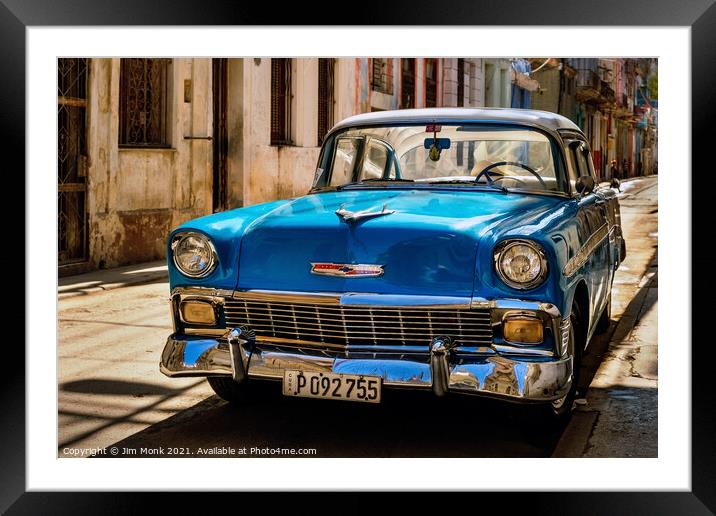 Blue Havana Chevy Framed Mounted Print by Jim Monk
