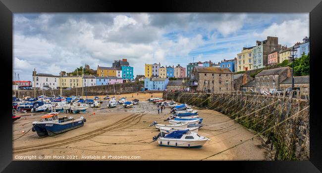 Tenby Harbour at Low Tide, Pembrokeshire Framed Print by Jim Monk