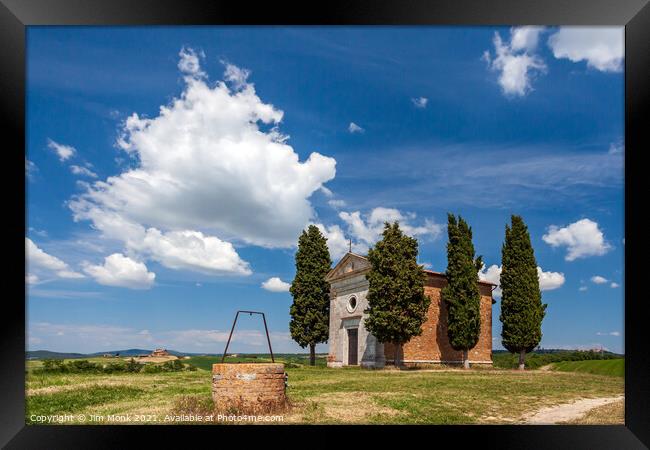 Chapel of the Madonna di Vitaleta in Tuscany Framed Print by Jim Monk