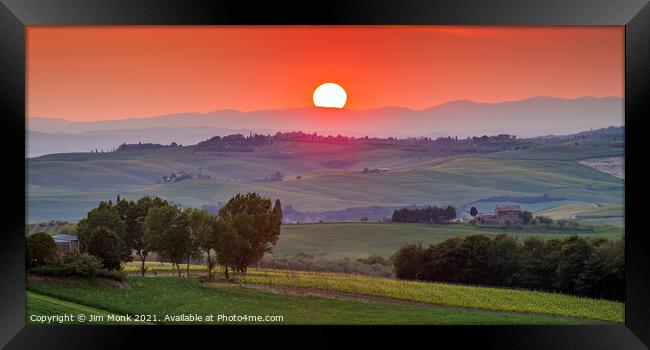 Sunset in Val d'Orcia, Tuscany  Framed Print by Jim Monk
