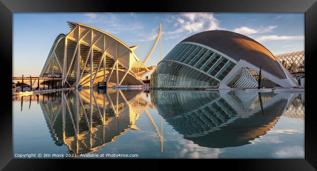 Reflections at the City of Arts and Sciences Framed Print by Jim Monk
