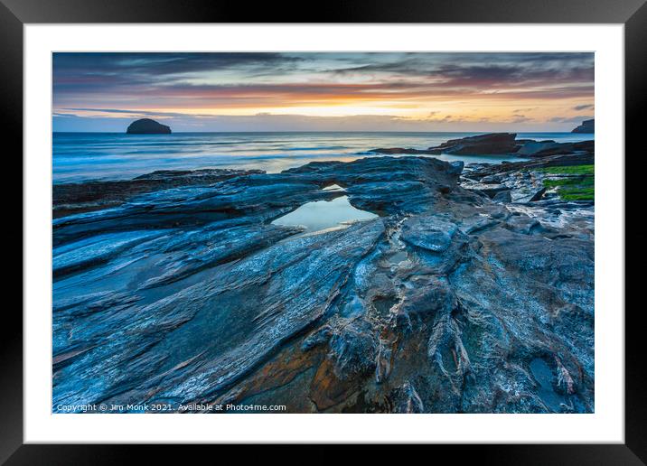 Trebarwith Strand Sunset Framed Mounted Print by Jim Monk