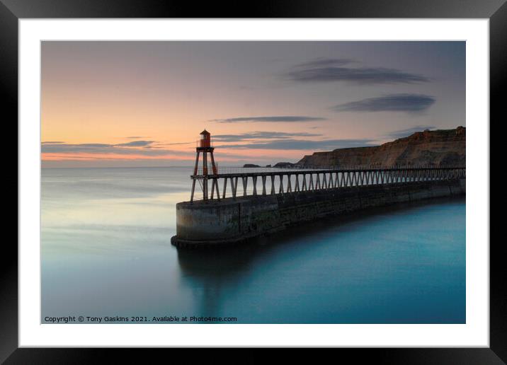 Sunrise, East Pier, Whitby North Yorkshire Framed Mounted Print by Tony Gaskins