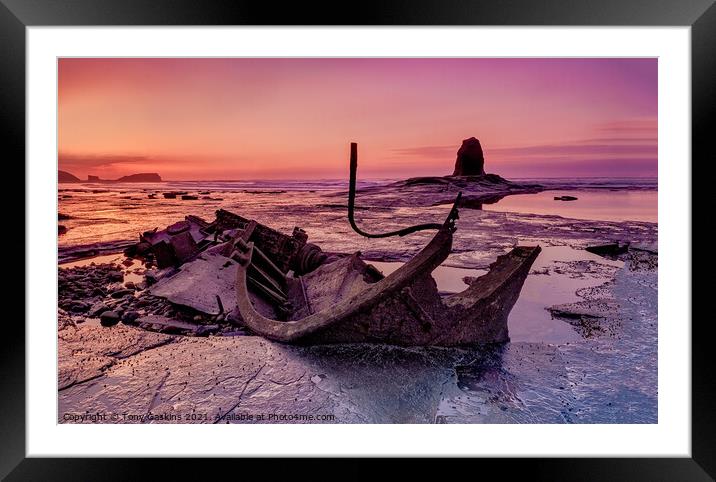 Saltwick Bay Sunset Framed Mounted Print by Tony Gaskins