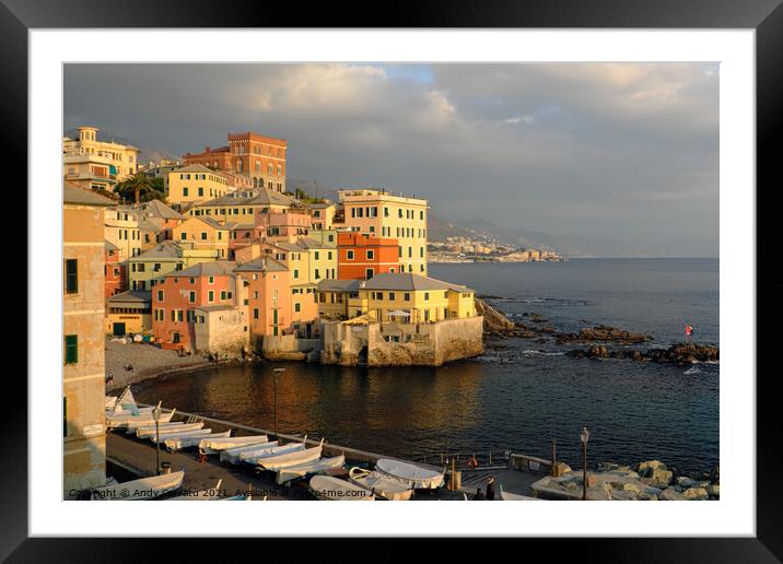 Port of Boccadasse marina in Genoa, Italy Framed Mounted Print by Andy Huckleberry Williamson III