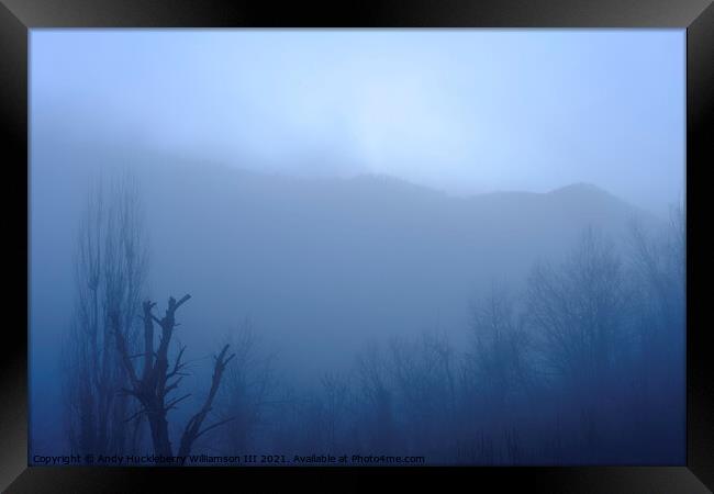 Blue foggy panorama in Casella, Genoa, Italy Framed Print by Andy Huckleberry Williamson III