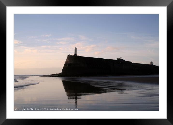 Low tide at Porthcawl Pier. Framed Mounted Print by Glyn Evans