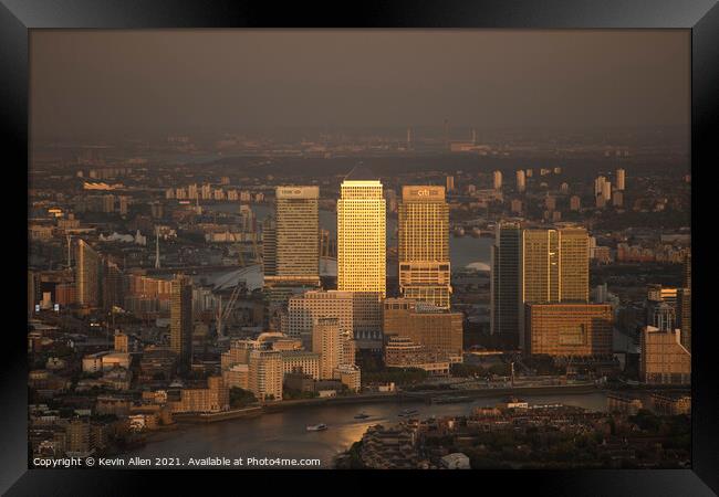 Canary Wharf in Golden Light Framed Print by Kevin Allen