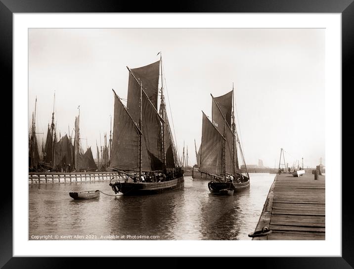 Fishing Smacks leaving Lowestoft Harbour early 190 Framed Mounted Print by Kevin Allen