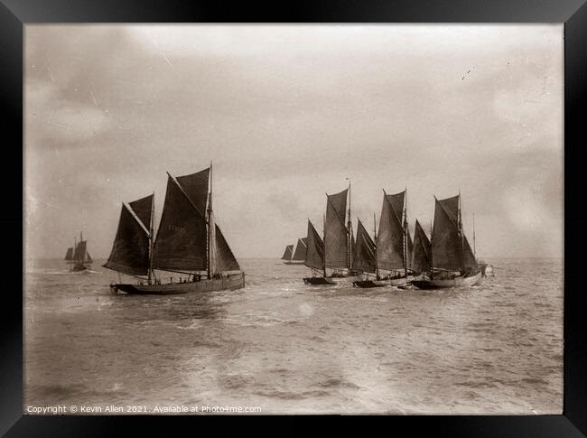 Early 1900's sailing fishing Smacks  off East Angl Framed Print by Kevin Allen