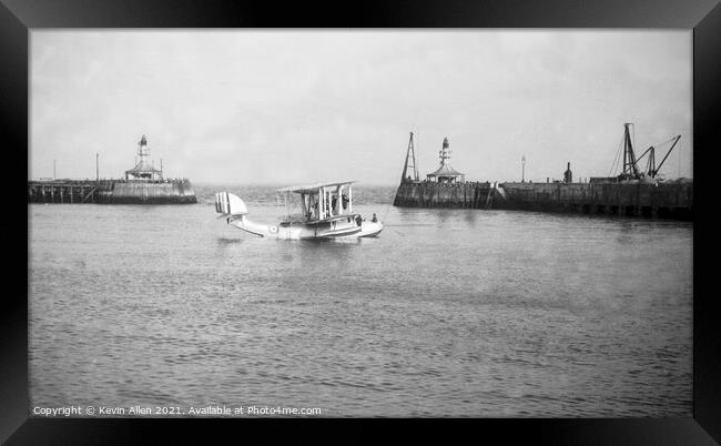 Seaplane between Lowestoft Pier heads, from origin Framed Print by Kevin Allen