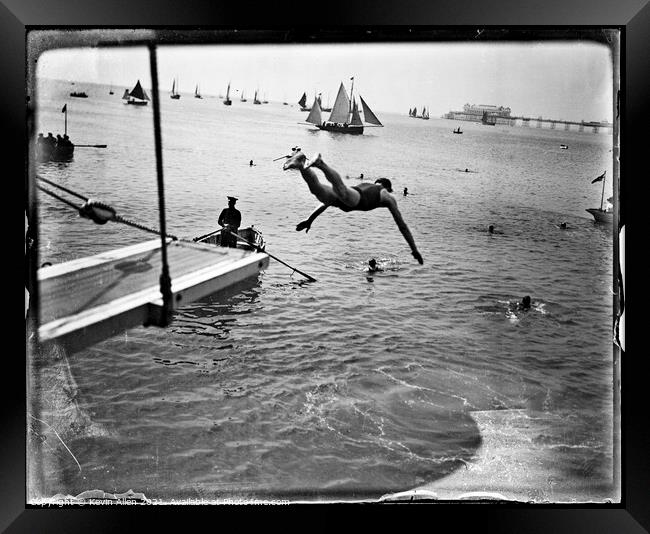 Edwardian diving board, original vintage negative Framed Print by Kevin Allen