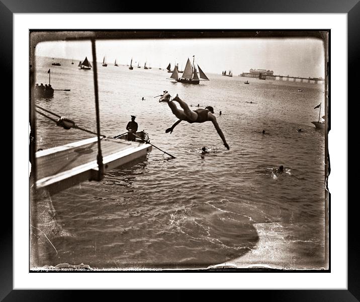 Edwardian diving, original vintage negative Framed Mounted Print by Kevin Allen