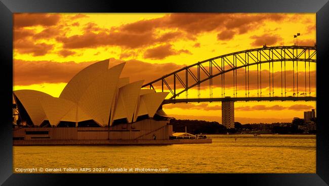 Sydney Opera House and Bridge at sunset, Australia Framed Print by Geraint Tellem ARPS