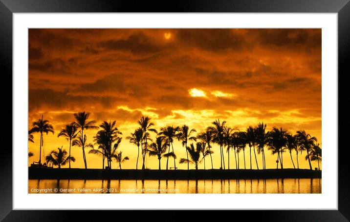 Palm trees at sunset, Kailua-Kona, The Big Island, Hawaii, USA Framed Mounted Print by Geraint Tellem ARPS