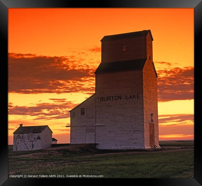 Grain elevator at sunset, Burton Lake, Saskatchewa Framed Print by Geraint Tellem ARPS