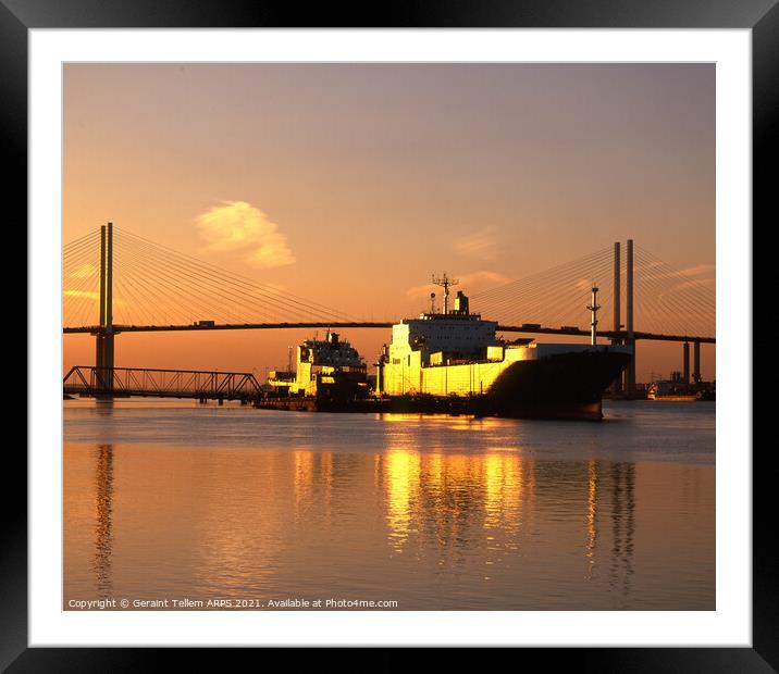 Container ships and QE2 Bridge, near Dartford, Kent Framed Mounted Print by Geraint Tellem ARPS