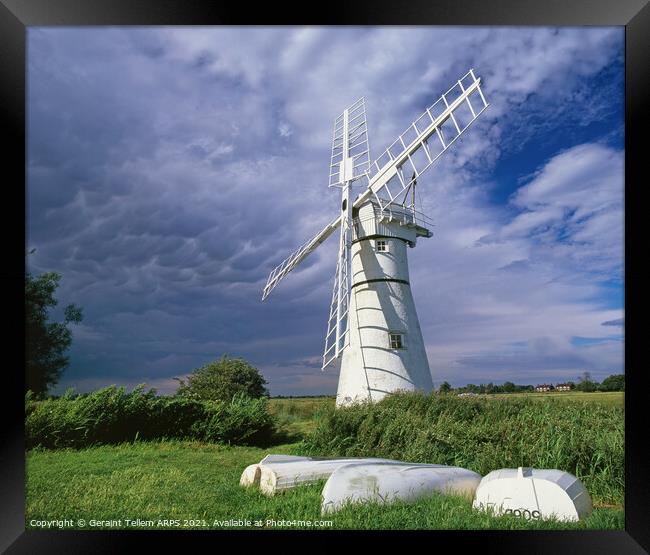 Thurne Mill and storm clouds, Norfolk Broads, England, UK Framed Print by Geraint Tellem ARPS