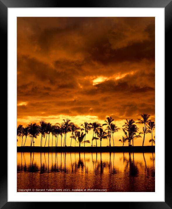 Palm trees at sunset, Kona, The Big Island, Hawaii Framed Mounted Print by Geraint Tellem ARPS